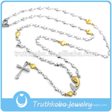 Hollow Out Vacuum Gold Plating Heart Chains Religious Necklace With Etched Tribal Pattern Virgin Mary Cross Pendant Jewelry